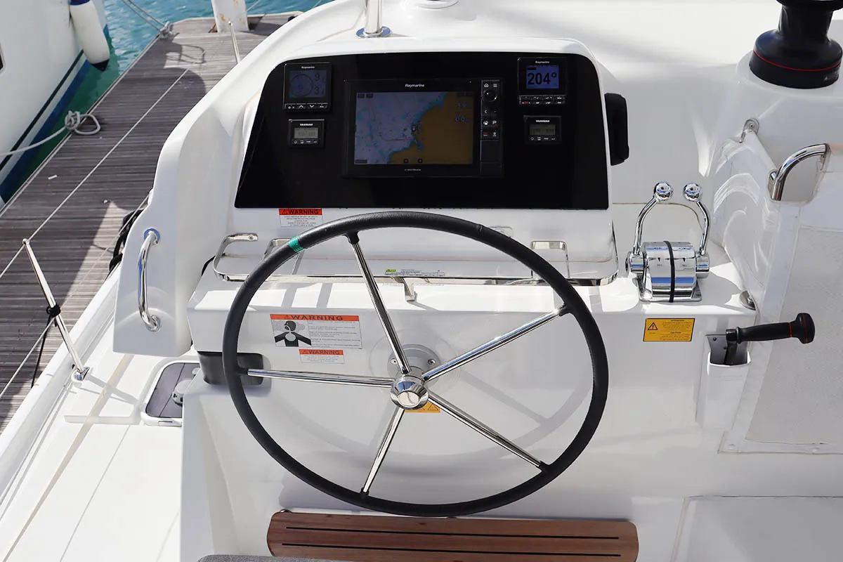 Cockpit of Lorelei, a Lagoon 42 catamaran at Road Town, British Virgin Islands