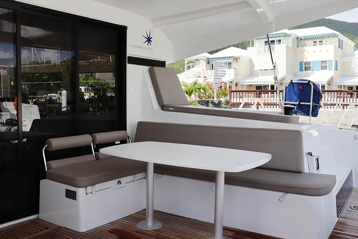 Deck of Lorelei, a Lagoon 42 catamaran at Road Town, British Virgin Islands