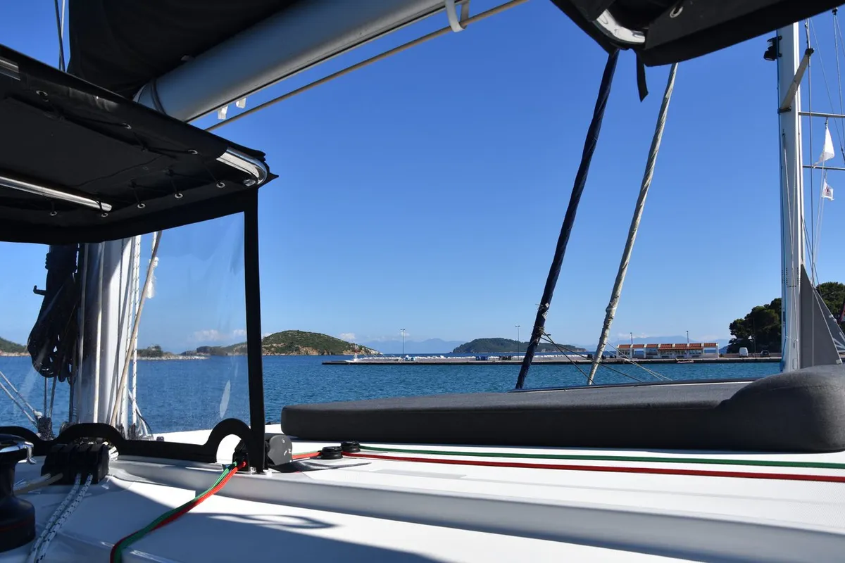 Deck of Antel, a Lagoon 42 catamaran at Athens, Greece