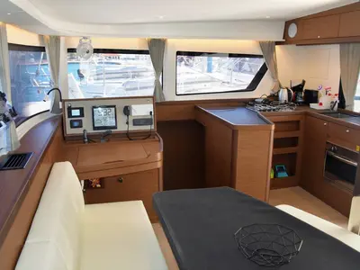 Cockpit of Antel, a Lagoon 42 catamaran at Athens, Greece