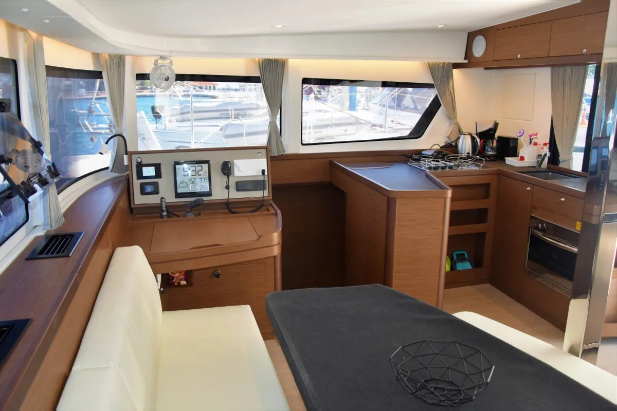 Cockpit of Antel, a Lagoon 42 catamaran at Athens, Greece