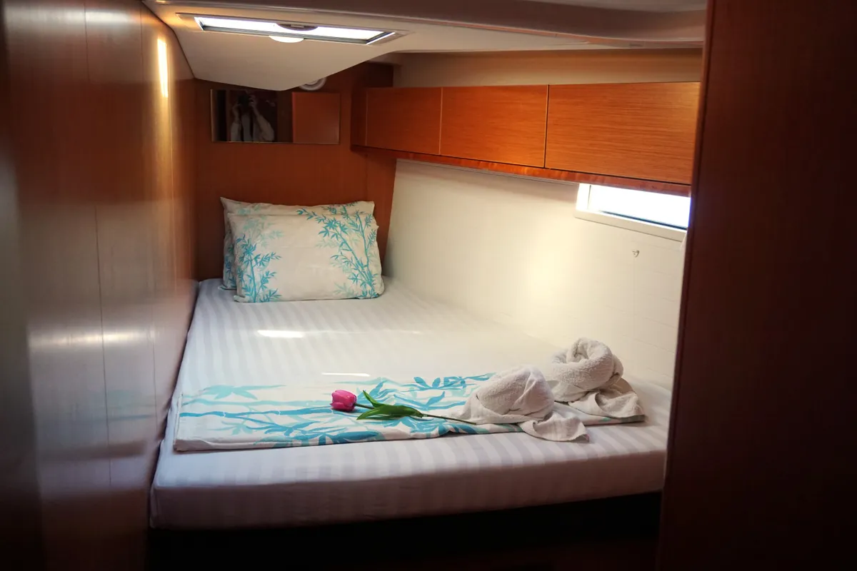 Cabin on Lina, a Bavaria Cruiser 51 sailboat at Athens, Greece