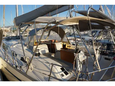 Deck of Lina, a Bavaria Cruiser 51 sailboat at Athens, Greece