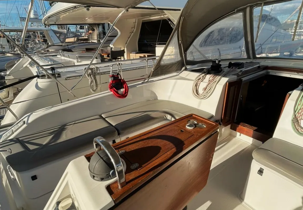 Cockpit of Lina, a Bavaria Cruiser 51 sailboat at Athens, Greece