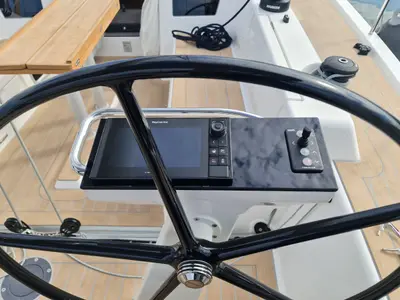 Cockpit of Calliope, a X-Yachts X4³ sailboat at Lavrion, Greece