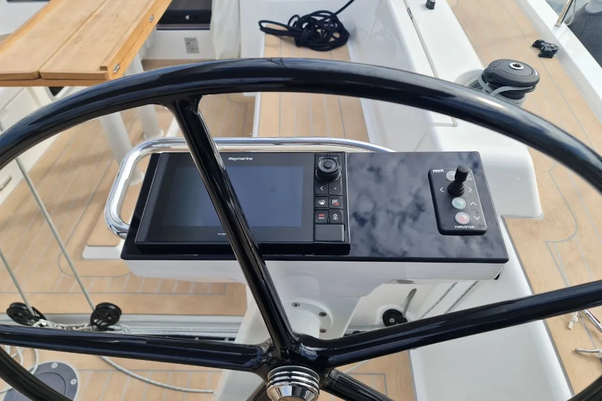 Cockpit of Calliope, a X-Yachts X4³ sailboat at Lavrion, Greece