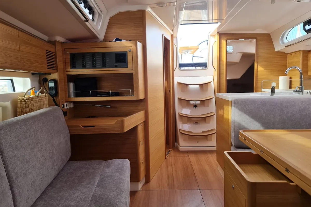 Salon of Calliope, a X-Yachts X4³ sailboat at Lavrion, Greece