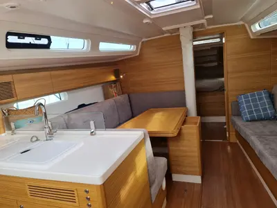 Galley of Calliope, a X-Yachts X4³ sailboat at Lavrion, Greece