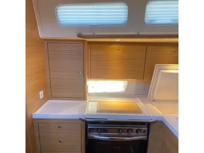 Galley of Calliope, a X-Yachts X4³ sailboat at Lavrion, Greece