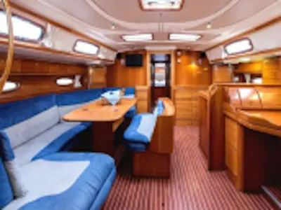 Salon of Bunk cabin 2, a Bavaria 50 Cruiser sailboat at Nettuno, Italy
