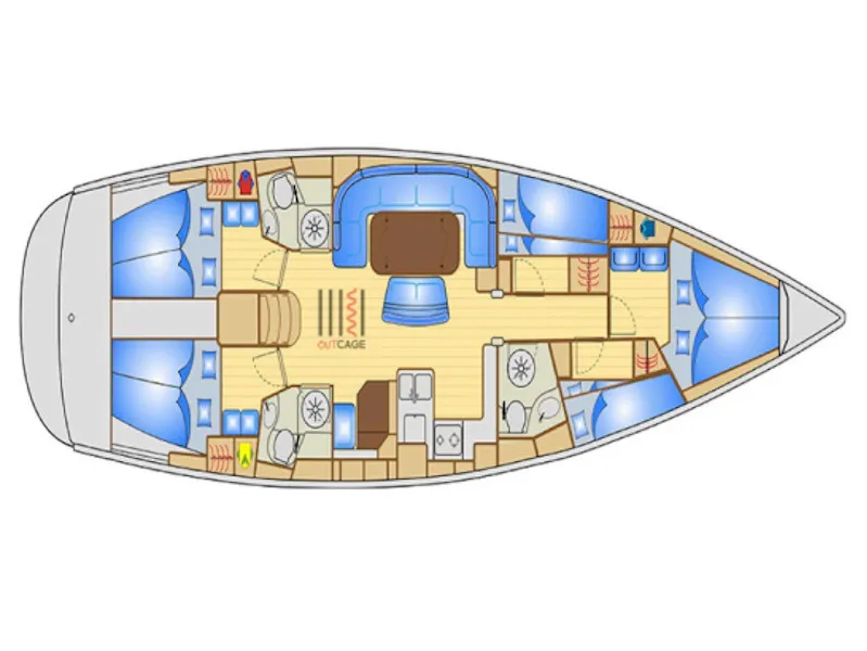Floor plan of Bunk cabin 2, a Bavaria 50 Cruiser sailboat at Nettuno, Italy