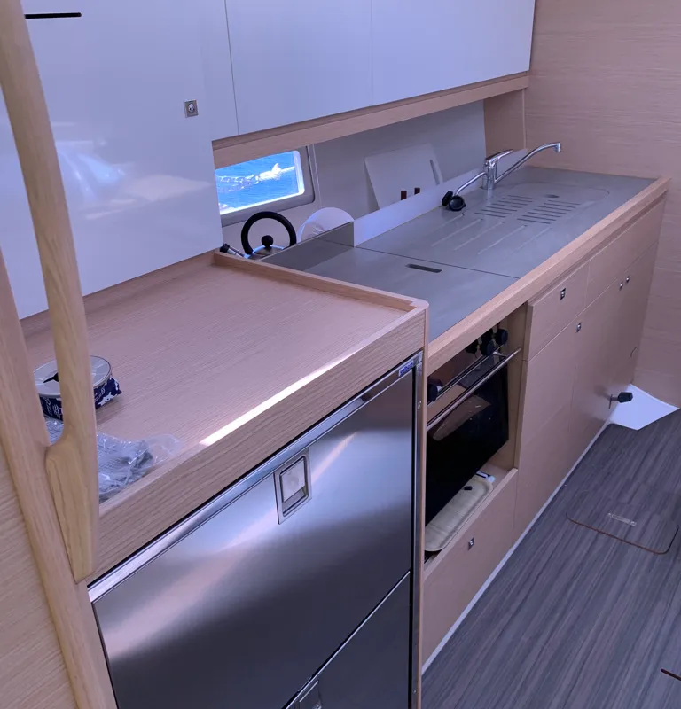 Galley of R2D2, a Dufour 390 GL sailboat at Municipal Unit of Rhodes, Greece