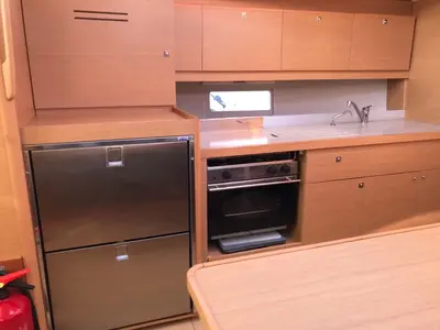 Galley of R2D2, a Dufour 390 GL sailboat at Municipal Unit of Rhodes, Greece