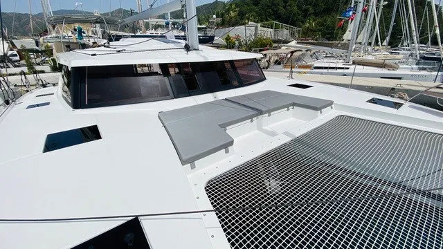 Deck of Sirius 1, a Fountaine Pajot Astréa 42 catamaran at Marmaris, Turkey