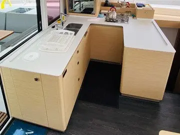 Galley of Sirius 1, a Fountaine Pajot Astréa 42 catamaran at Marmaris, Turkey