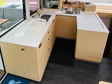 Galley of Sirius 1, a Fountaine Pajot Astréa 42 catamaran at Marmaris, Turkey
