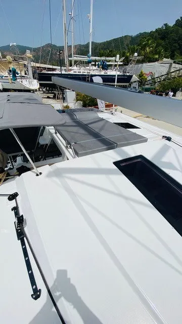 Deck of Sirius 1, a Fountaine Pajot Astréa 42 catamaran at Marmaris, Turkey