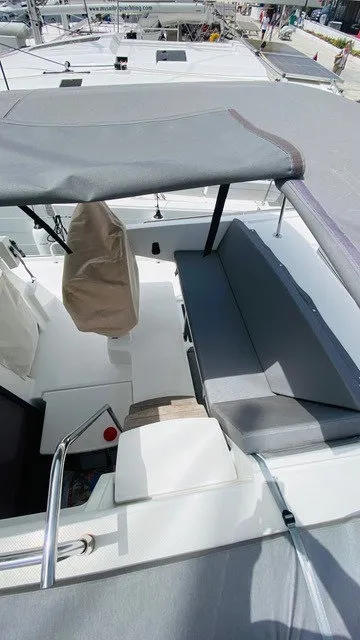 Cockpit of Sirius 1, a Fountaine Pajot Astréa 42 catamaran at Marmaris, Turkey