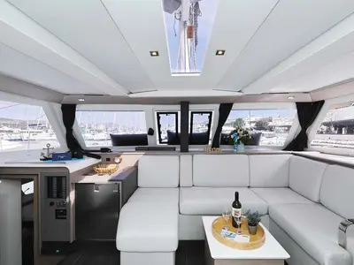 Salon of Chilli, a Fountaine Pajot Isla 40 catamaran at Grad Trogir, Croatia