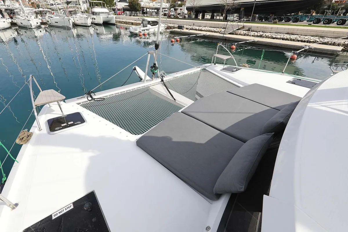 Deck of Chilli, a Fountaine Pajot Isla 40 catamaran at Grad Trogir, Croatia