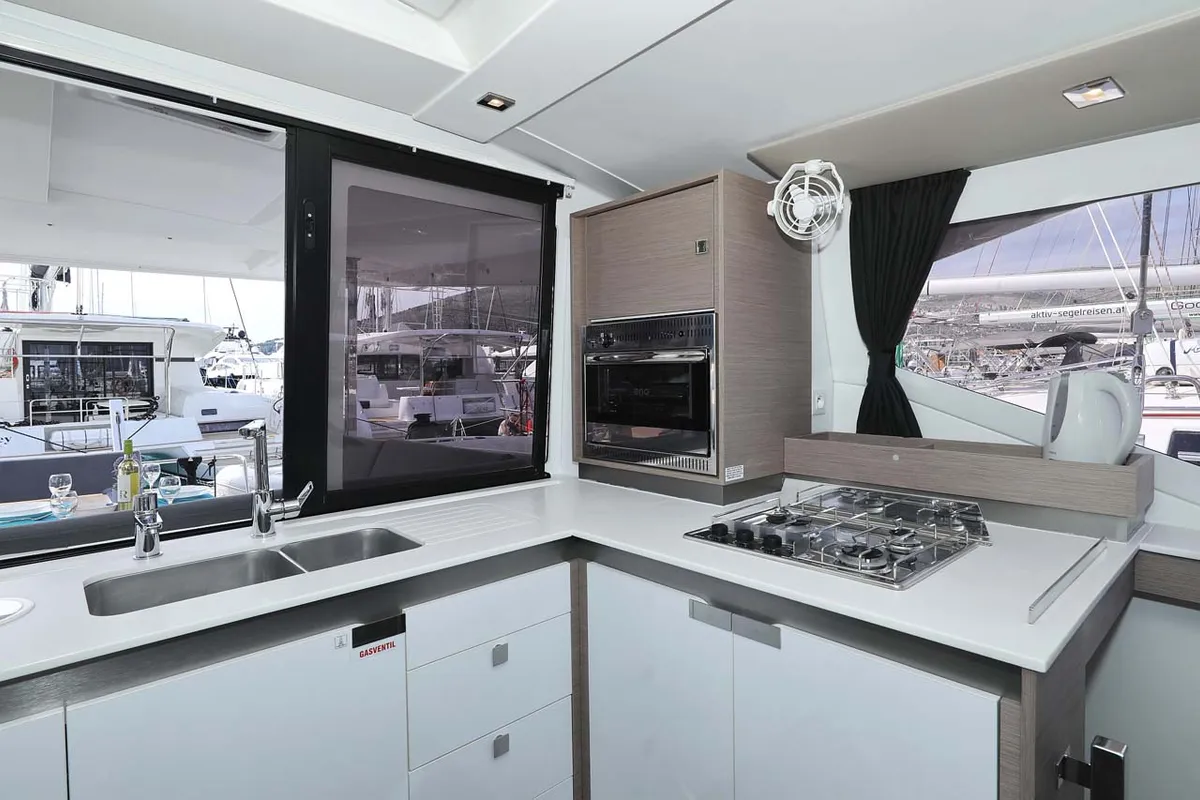 Galley of Chilli, a Fountaine Pajot Isla 40 catamaran at Grad Trogir, Croatia
