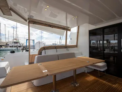Deck of Finocchietto, a Lagoon 50 catamaran at Salerno, Italy
