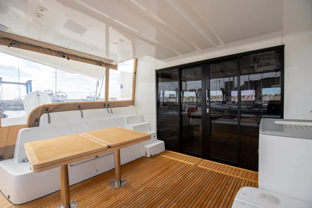 Deck of Finocchietto, a Lagoon 50 catamaran at Salerno, Italy