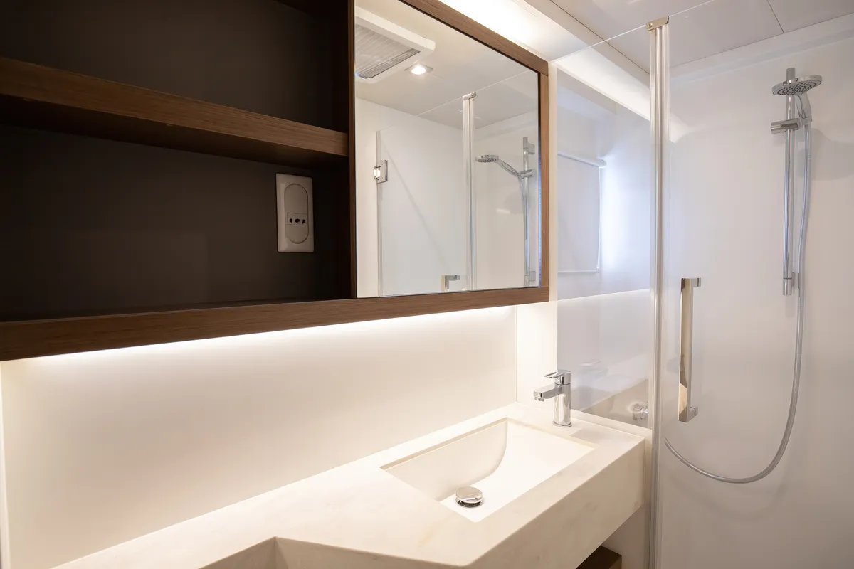 Cabin on Finocchietto, a Lagoon 50 catamaran at Salerno, Italy