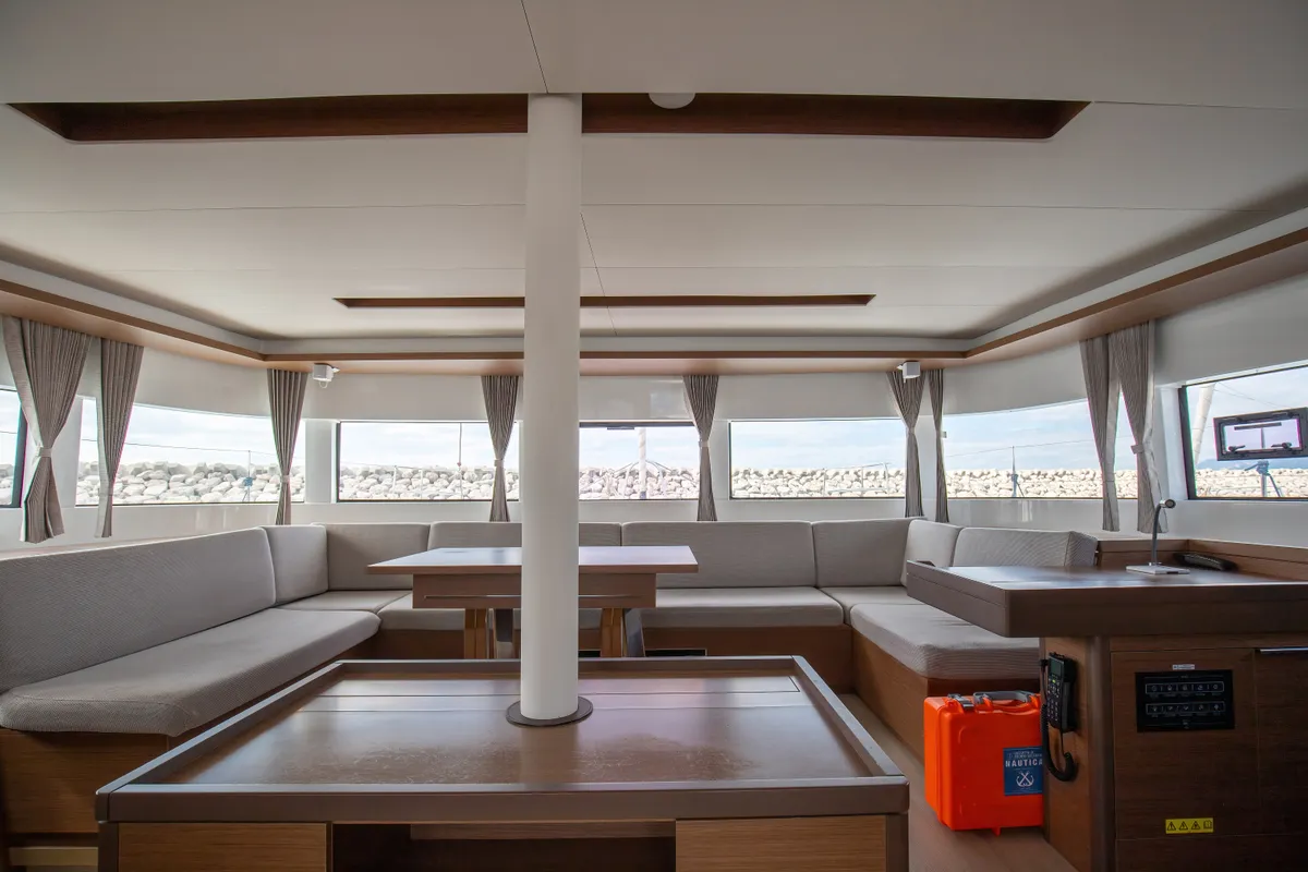 Deck of Finocchietto, a Lagoon 50 catamaran at Salerno, Italy