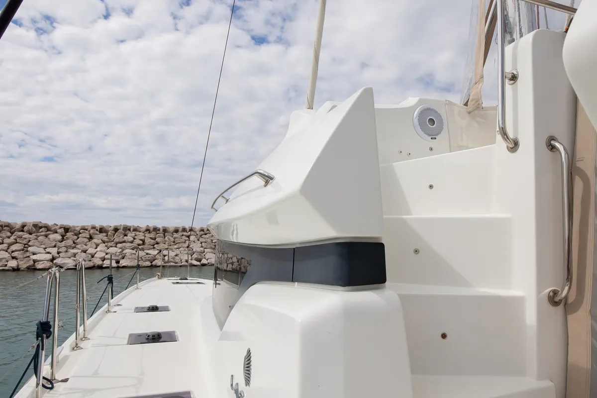 Exterior view of Finocchietto, a Lagoon 50 catamaran at Salerno, Italy