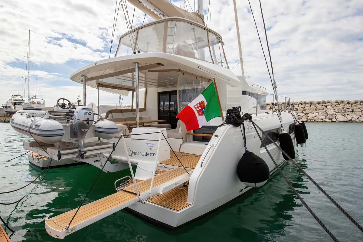 Deck of Finocchietto, a Lagoon 50 catamaran at Salerno, Italy