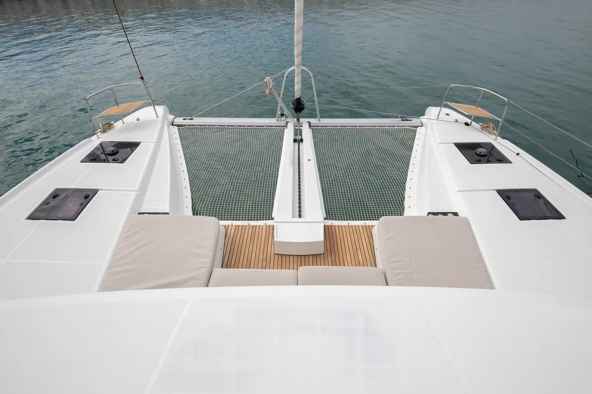Deck of Finocchietto, a Lagoon 50 catamaran at Salerno, Italy