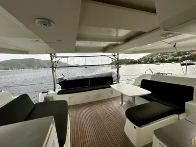 Deck of Hearts Desire, a Lagoon 46 catamaran at Port Elizabeth, Saint Vincent and the Grenadines