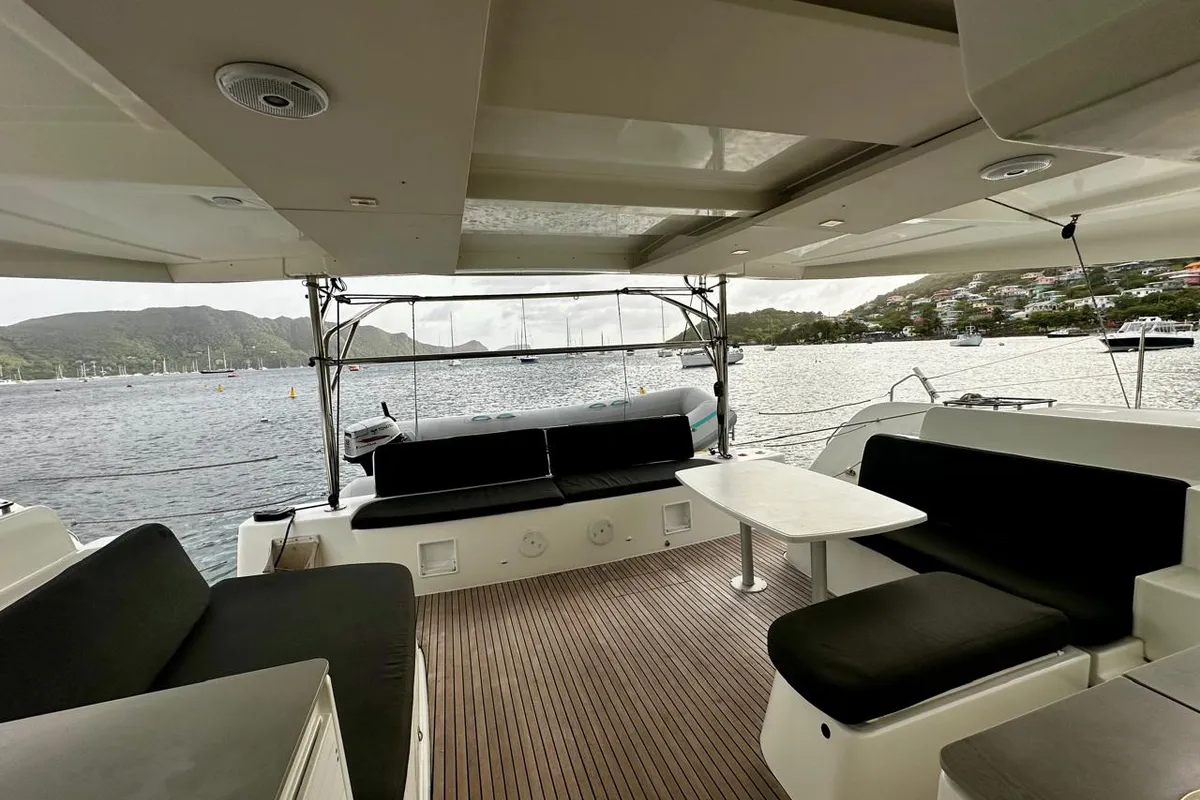Deck of Hearts Desire, a Lagoon 46 catamaran at Port Elizabeth, Saint Vincent and the Grenadines