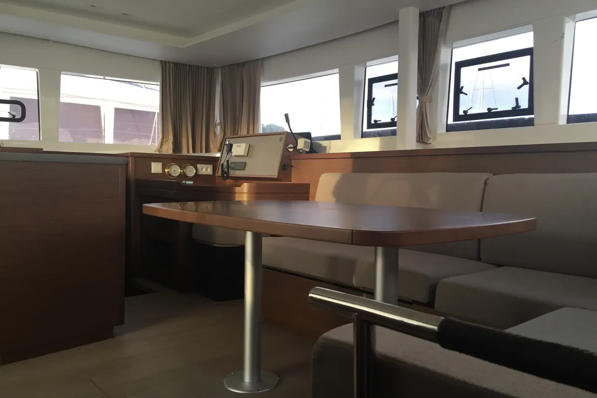 Salon of Toja, a Lagoon 450 Sport catamaran at Alameda, United States