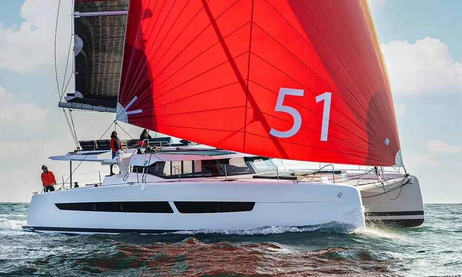 Exterior view of ALTHEA, a Fountaine Pajot Aura 51 catamaran at Kalamata, Greece