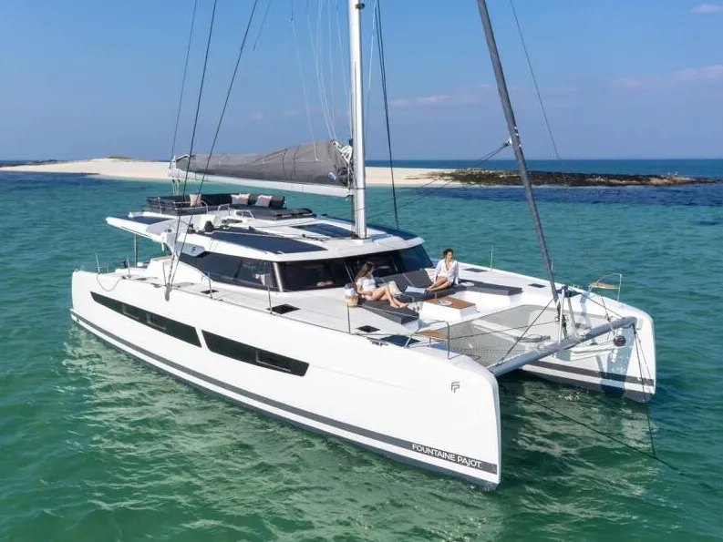Exterior view of ALTHEA, a Fountaine Pajot Aura 51 catamaran at Kalamata, Greece