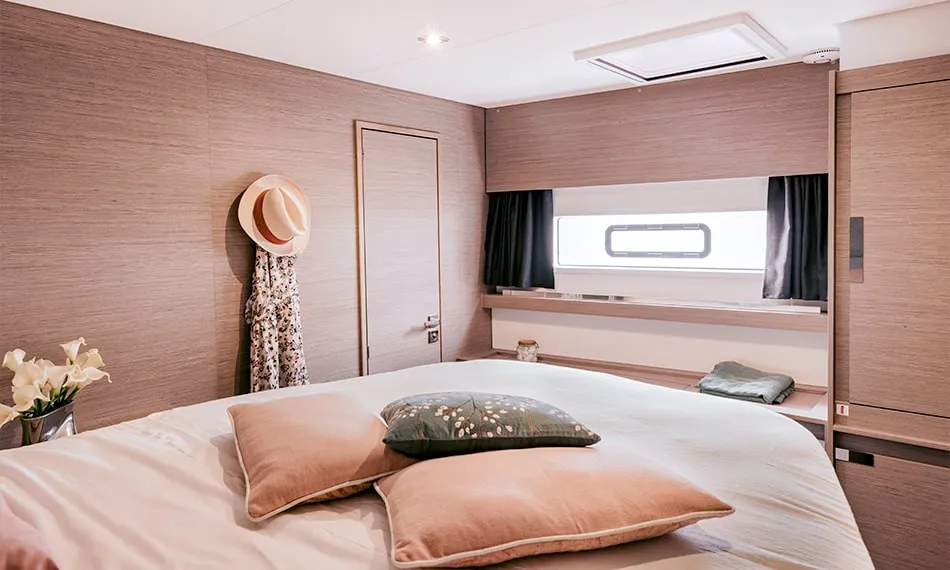 Cabin on ALTHEA, a Fountaine Pajot Aura 51 catamaran at Kalamata, Greece