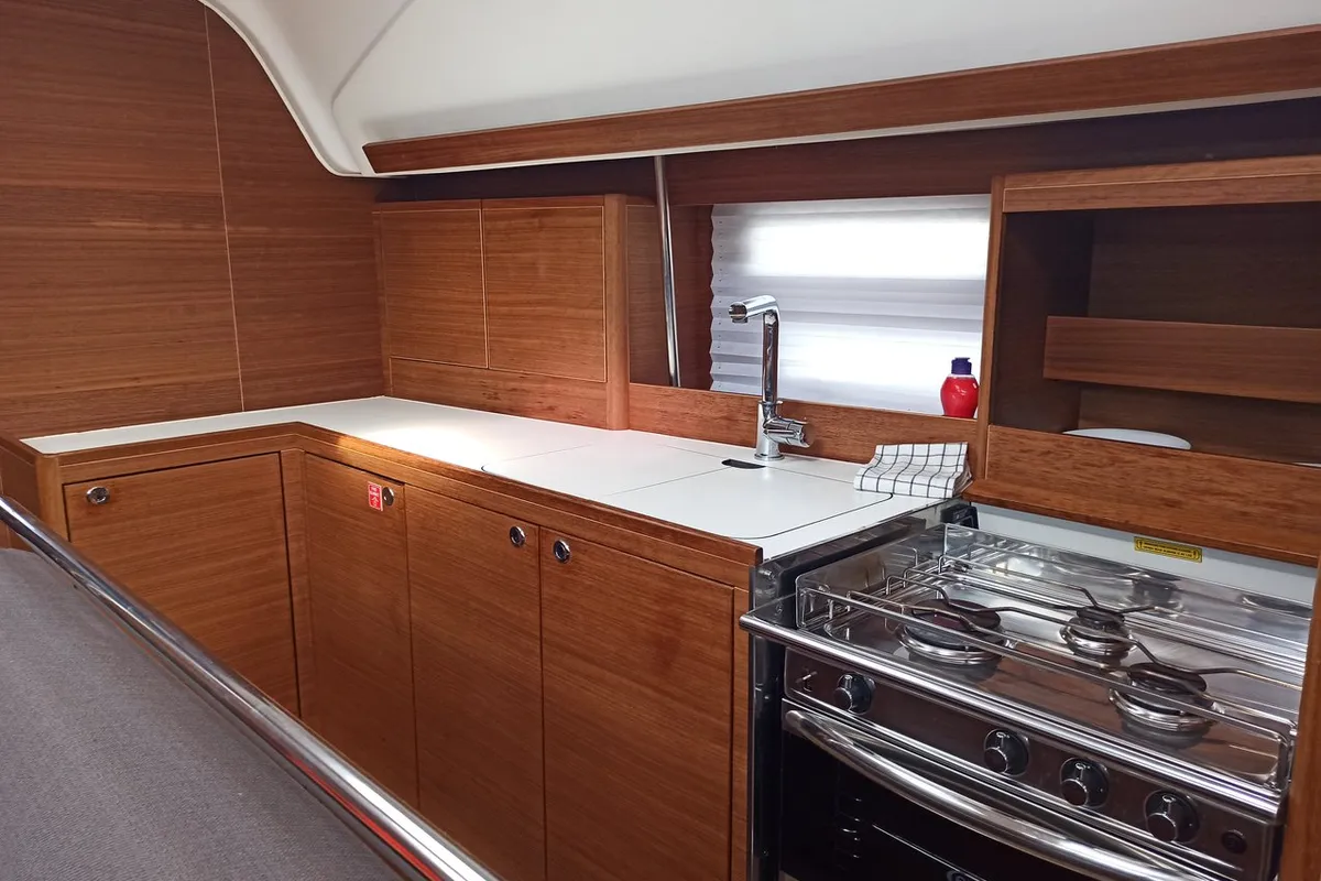 Galley of AirTime 2, a Elan Impression 45.1 sailboat at Punat, Croatia
