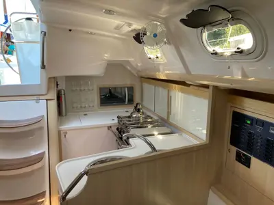 Galley of Damis Jolie, a Delta 36 sailboat at Paraty, Brazil