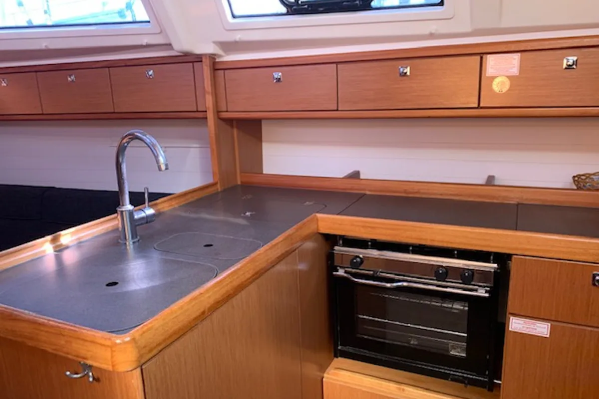 Galley of Happy Jack, a Bavaria 37 Cruiser sailboat at Preveza, Greece