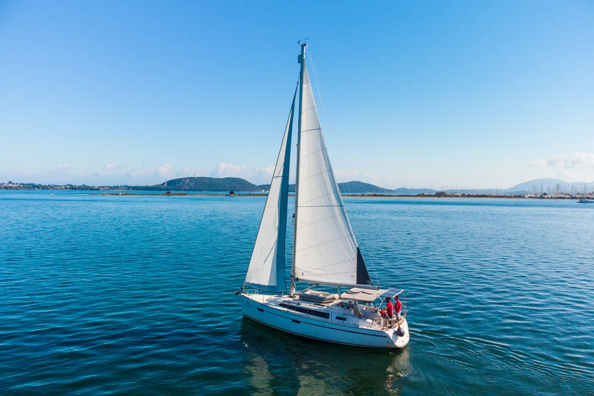 Exterior view of Happy Jack, a Bavaria 37 Cruiser sailboat at Preveza, Greece