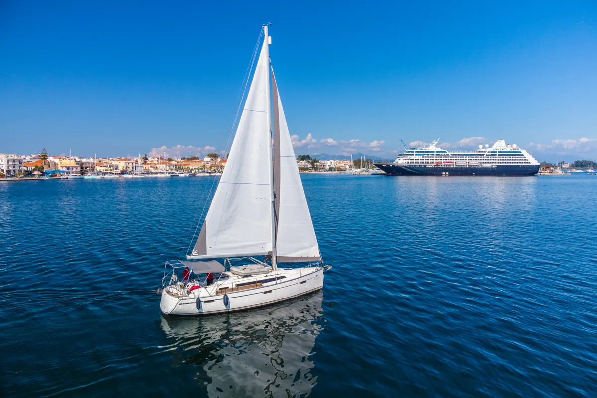Exterior view of Happy Jack, a Bavaria 37 Cruiser sailboat at Preveza, Greece