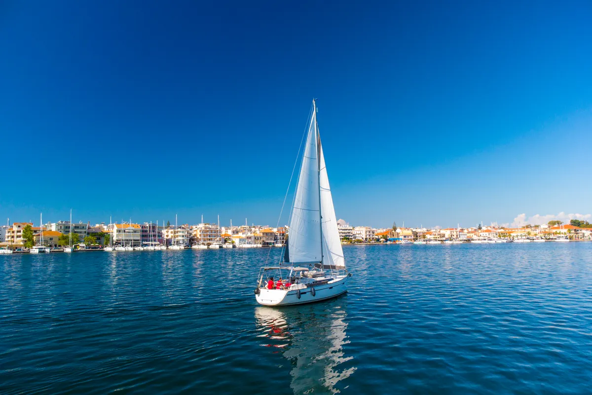 Exterior view of Happy Jack, a Bavaria 37 Cruiser sailboat at Preveza, Greece