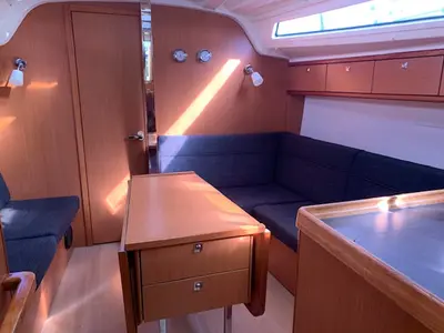 Salon of Happy Jack, a Bavaria 37 Cruiser sailboat at Preveza, Greece