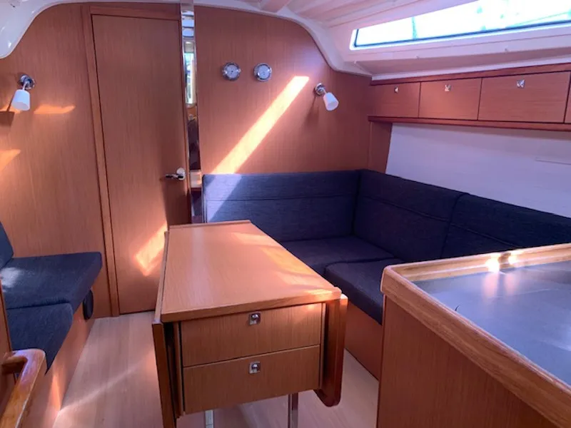Salon of Happy Jack, a Bavaria 37 Cruiser sailboat at Preveza, Greece