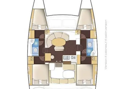 Salon of Pampero, a Lagoon 380 catamaran at Roche Caiman, Seychelles