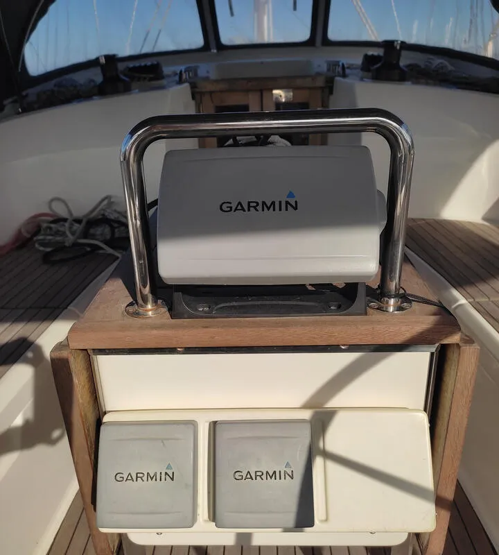 Cockpit of Isabelli, a Bavaria Cruiser 40 sailboat at Kontokali, Greece