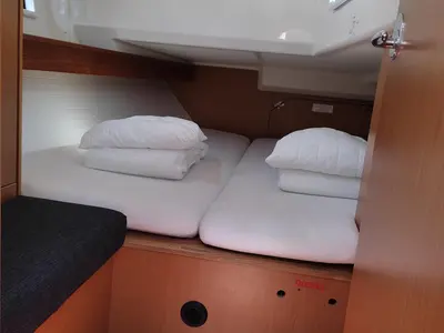 Cabin on Isabelli, a Bavaria Cruiser 40 sailboat at Kontokali, Greece