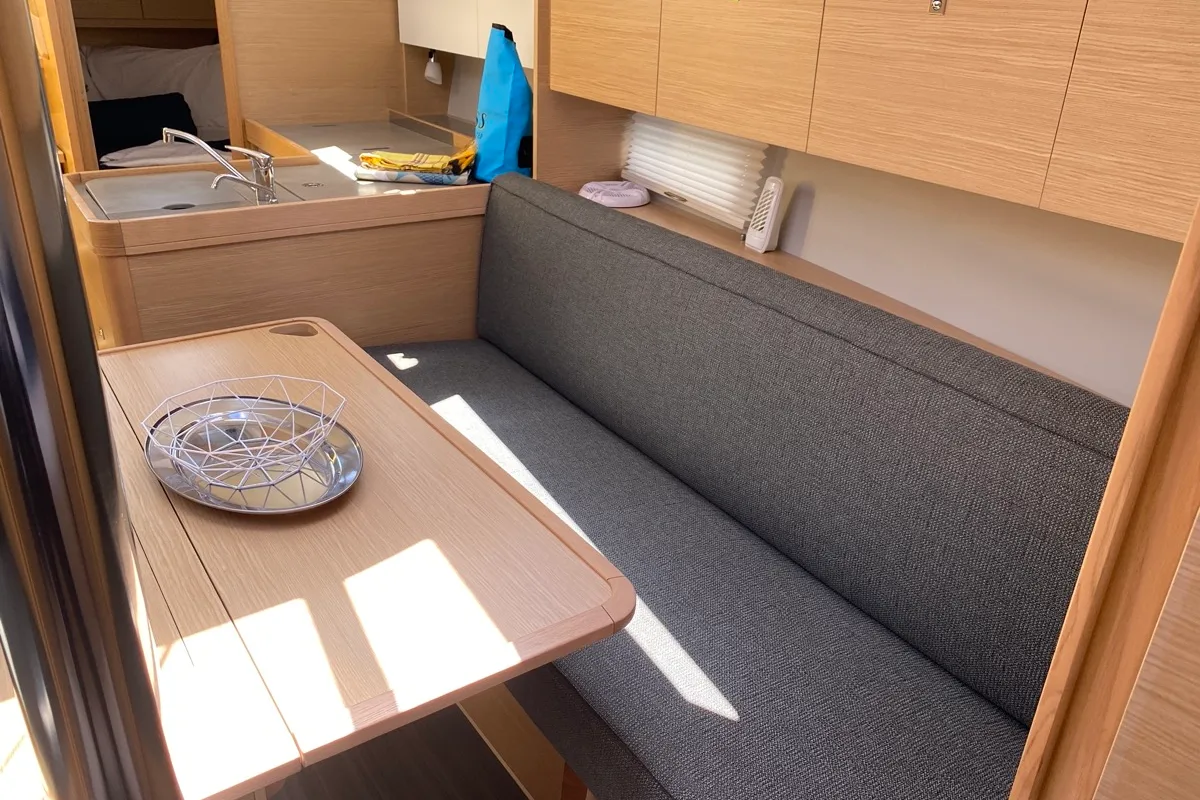 Salon of Volpetta, a Dufour 360 Grand Large sailboat at Olbia, Italy
